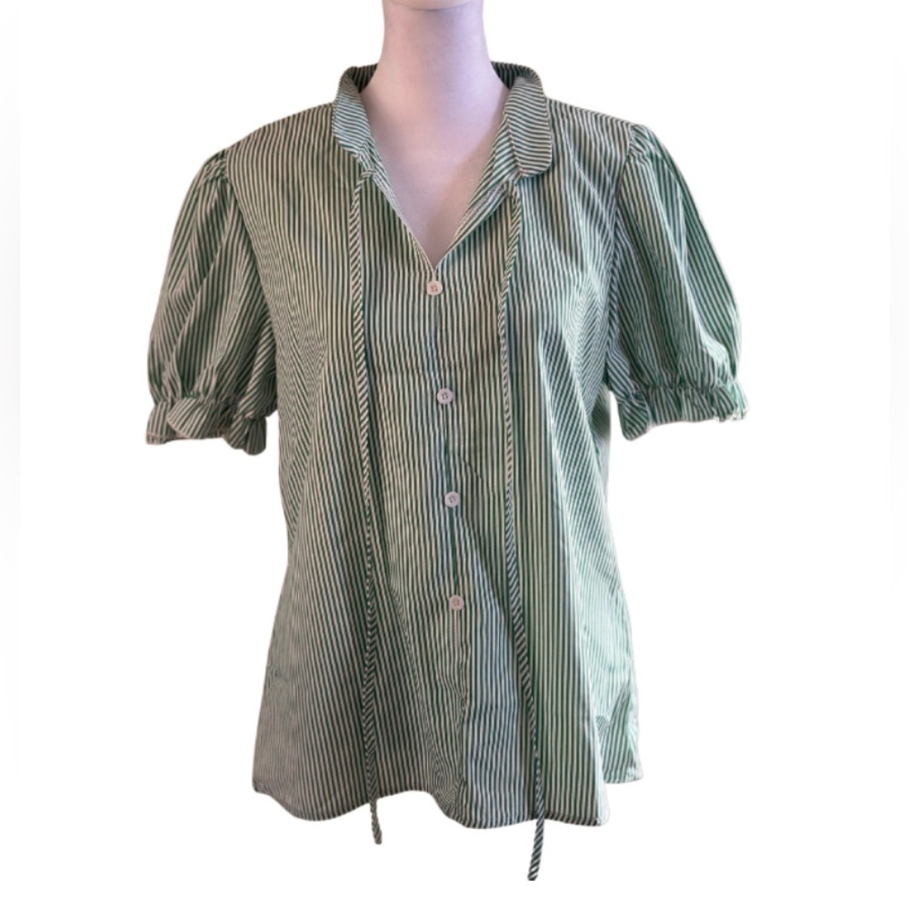 SHEIN Green and White Striped Blouse